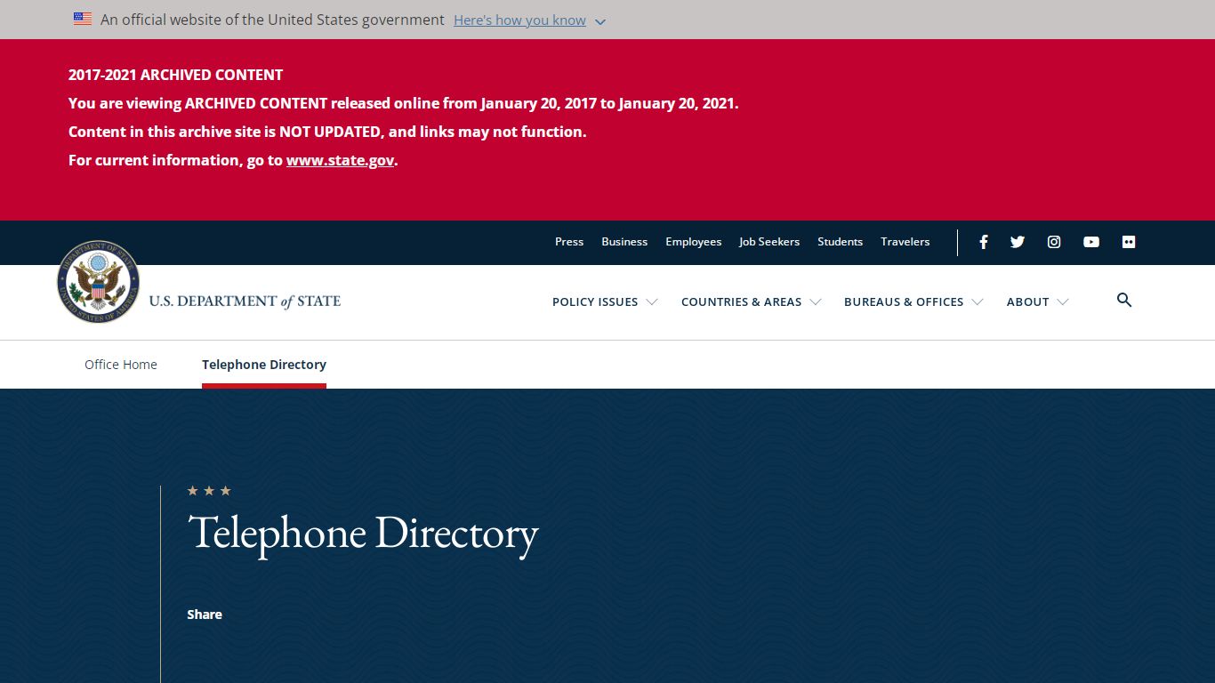 Telephone Directory - United States Department of State